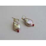 Pair of blister pearl & natural coral earrings. Estimate £30-40.