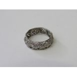 Platinum ring, highly decorated with old cut diamond chips, size I, weight 2.2gms. Estimate £250-