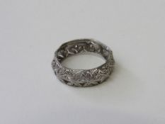 Platinum ring, highly decorated with old cut diamond chips, size I, weight 2.2gms. Estimate £250-