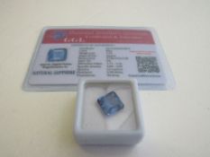 Natural blue square cut loose sapphire, weight 7.55ct with certificate. Estimate £50-70.