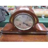 Edwardian inlaid mahogany mantel clock together with a serving tray with silver-plate pierced