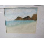 Limited edition framed & glazed religious print & unframed watercolour of coastal scene. Estimate £