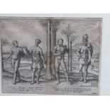 Framed & glazed copper engraving of scenes of life in the East Indies, originally from Jan