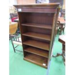Mahogany open bookcase of 5 shelves, 77cms x 33cms x 138cms. Estimate £60-80.