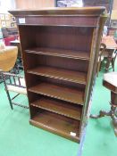 Mahogany open bookcase of 5 shelves, 77cms x 33cms x 138cms. Estimate £60-80.