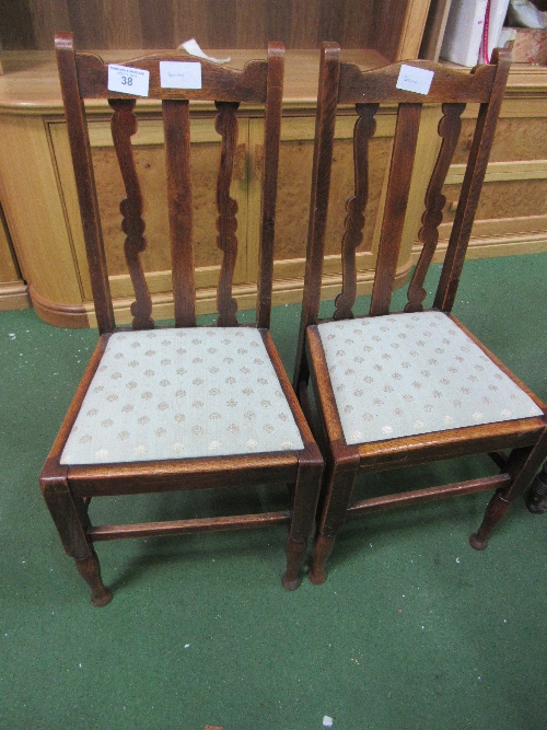 Oak drop-in seat high back dining chairs. Estimate £5-10.
