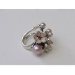 Hallmarked 925 silver, pearl & gemstone floral ring, size J 1/2. Estimate £30-40.