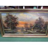 Large framed oil on canvas of rural scene by Horst Baumgart. Estimate £100-120.