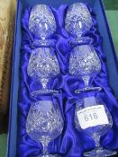 6 Royal Doulton cut glass brandy balloons. Estimate £20-40.