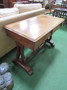 Mahogany side table with 2 frieze drawers on lyre ends & stretcher, 105cms x 52cms x 71cms. Estimate