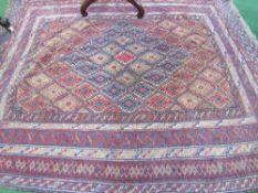 Hand knotted Persian rug with geometric design, 1.85m x 1.5m. Estimate £50-70.