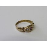 15ct gold, ruby & diamond antique ring, size N, weight 1.9gms. Estimate £150-200.
