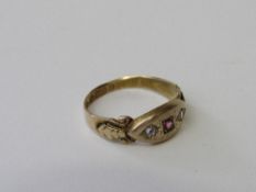 15ct gold, ruby & diamond antique ring, size N, weight 1.9gms. Estimate £150-200.