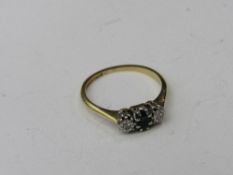 18ct gold & platinum, diamond & emerald, size N, weight 2.5gms. Estimate £60-80.