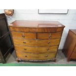 Mahogany bow fronted chest of drawers with long frieze drawer above 2 over 3 graduated drawers,