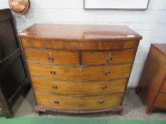 Mahogany bow fronted chest of drawers with long frieze drawer above 2 over 3 graduated drawers,