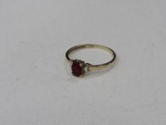 9ct gold ruby ring, size N, weight 1gm. Estimate £20-30.