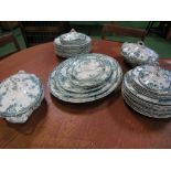Qty of green, white & gold Staffordshire dinner ware. Estimate £30-40.