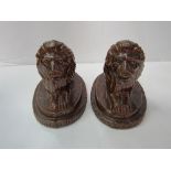 2 brown salt-glazed Nottingham lion figures. Estimate £20-30.