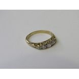 18ct gold (tested), 5 diamond set ring, size J 1/2 weight 3.4gms. Estimate £450-500.