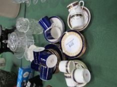 Qty of Tuscan china & Grosvenor coffee cans; cut glass jam pot & 2 other cut glass items.