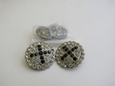 Pair of Butler & Wilson clip-on earrings (both with 1 stone missing) & a pair of steel decorated