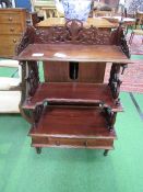 Mahogany 3 shelf wot-not with fretted sides & back with drawers to base, 73cms x 38cms x 120cms.