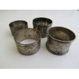 4 hallmarked silver napkin rings, weight 4.38ozt. Estimate £30-40.