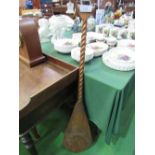 Unusual Polynesian war paddle, carved with tribal scenes, 118cms long. Estimate £120-150