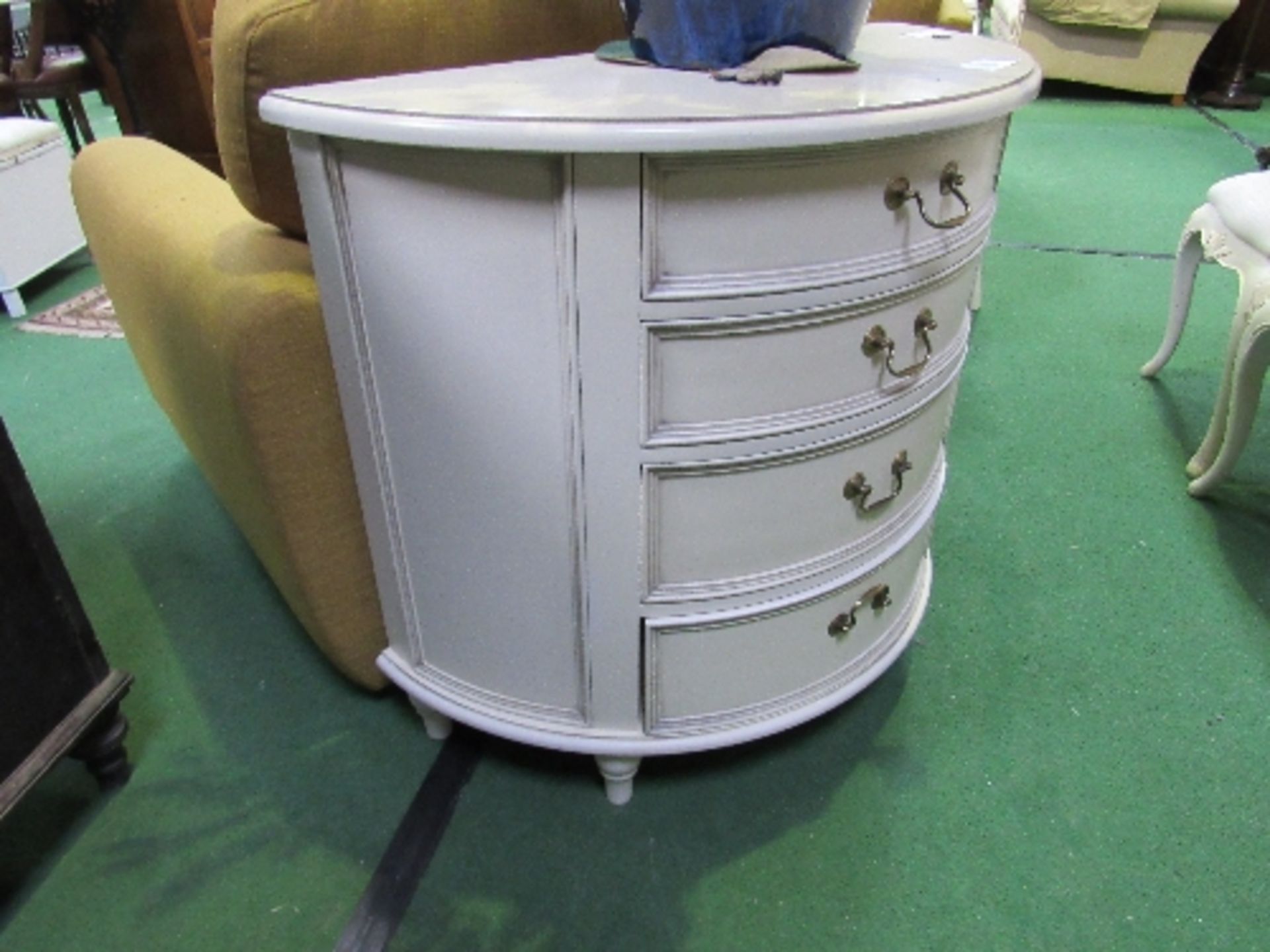 Cream coloured demi-lune 4 drawer cabinet, 84cms (maximum) x 43cms x 78cms. Estimate £30-50. - Image 2 of 3