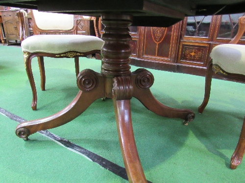 Mahogany circular tilt-top table on heavy turned column to 3 scrolled feet with casters, diameter - Image 3 of 3