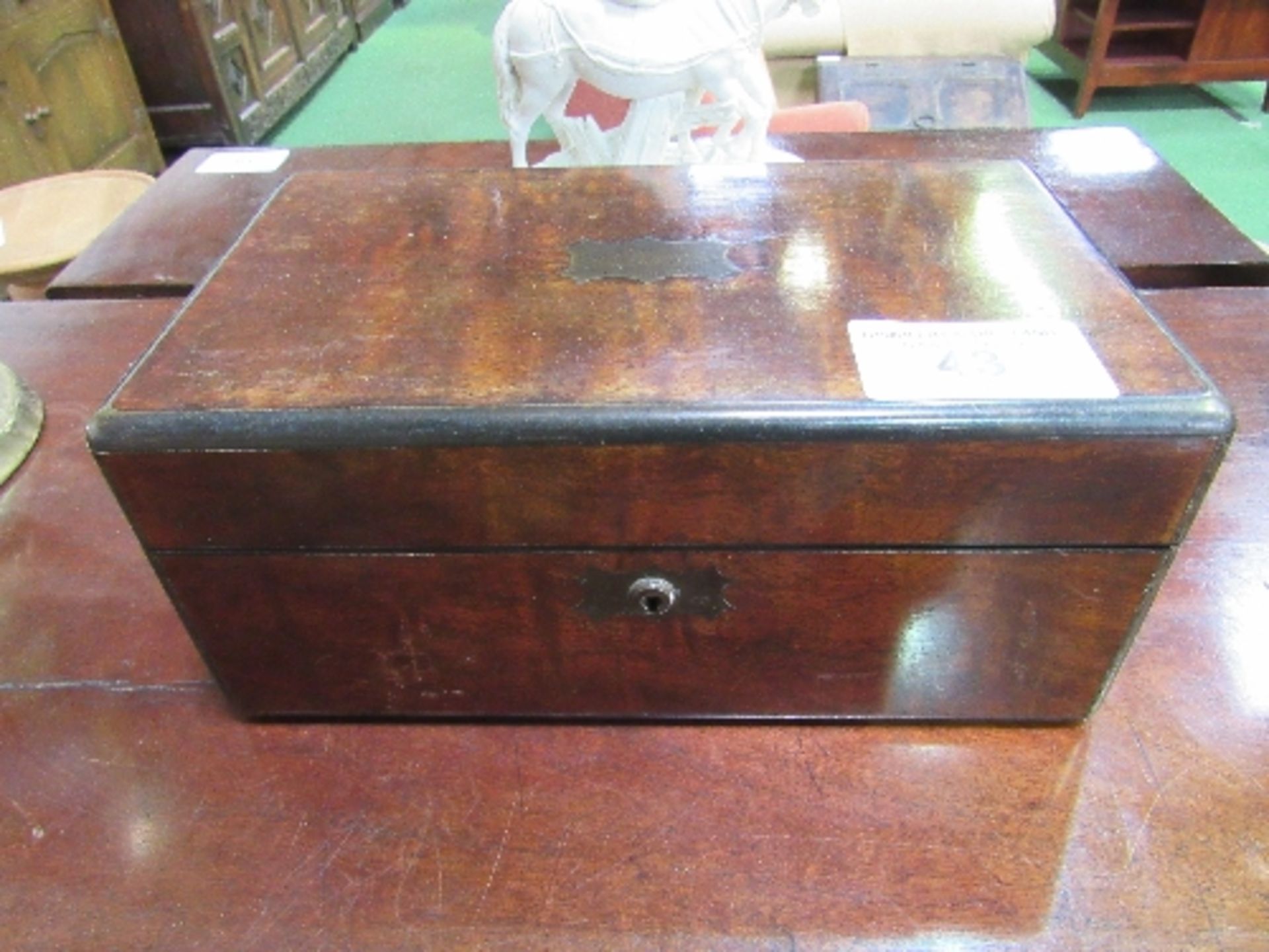 Rosewood brass mounted jewellery box with rouched velvet interior, 30cms x 17cms x 13cms.