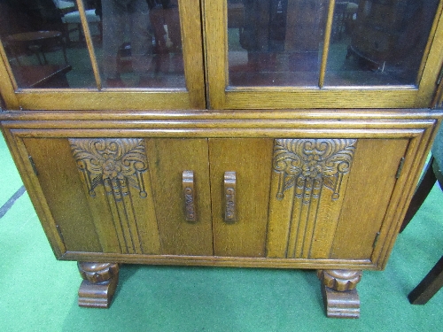 Oak 1920's style glazed bookcase over cabinet - Image 2 of 4