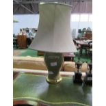 Large green ceramic table lamp c/w shade, height of lamp 52cms. Estimate £20-30