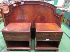 Mahogany double headboard, 163cms & 2 mahogany bedside cabinets with brushing slide, 59cms x 43cms x