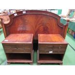 Mahogany double headboard, 163cms & 2 mahogany bedside cabinets with brushing slide, 59cms x 43cms x