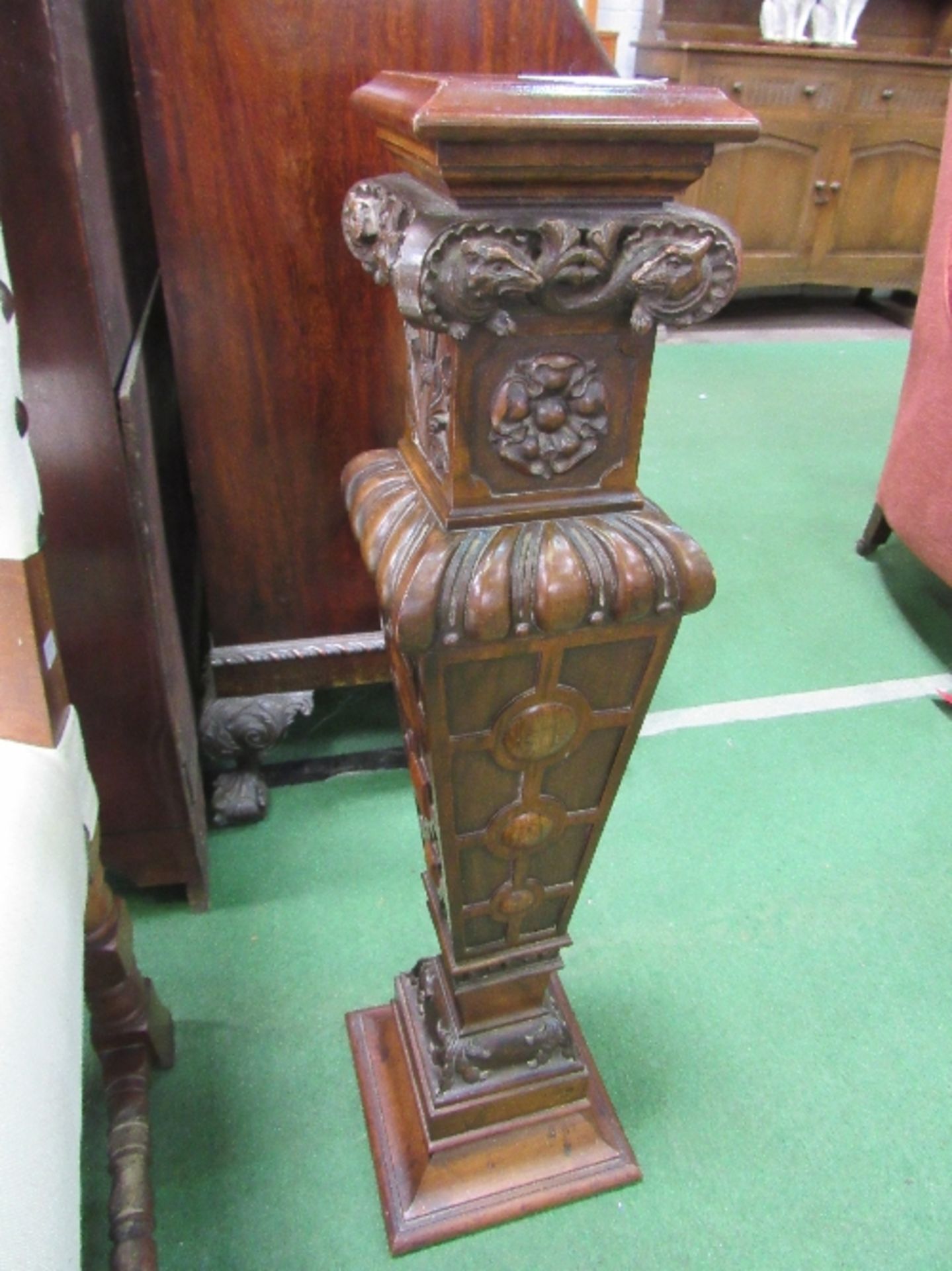 Carved mahogany torchere, height 81cms. Estimate £40-60 - Image 3 of 4