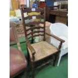 Ladder high back rush seat chair. Estimate £20-30