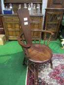 Oak & elm spindle sided curved armchair. Estimate £30-50