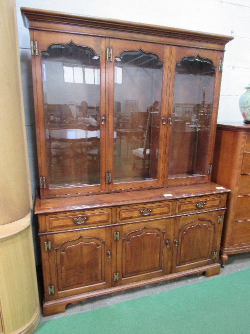 Cherry wood sideboard with glazed book shelves above, by Simpson of Norwich, 150cms x 48cms x