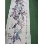 Chinese watercolour scroll of a branch of wisteria blossom. Estimate £30-50