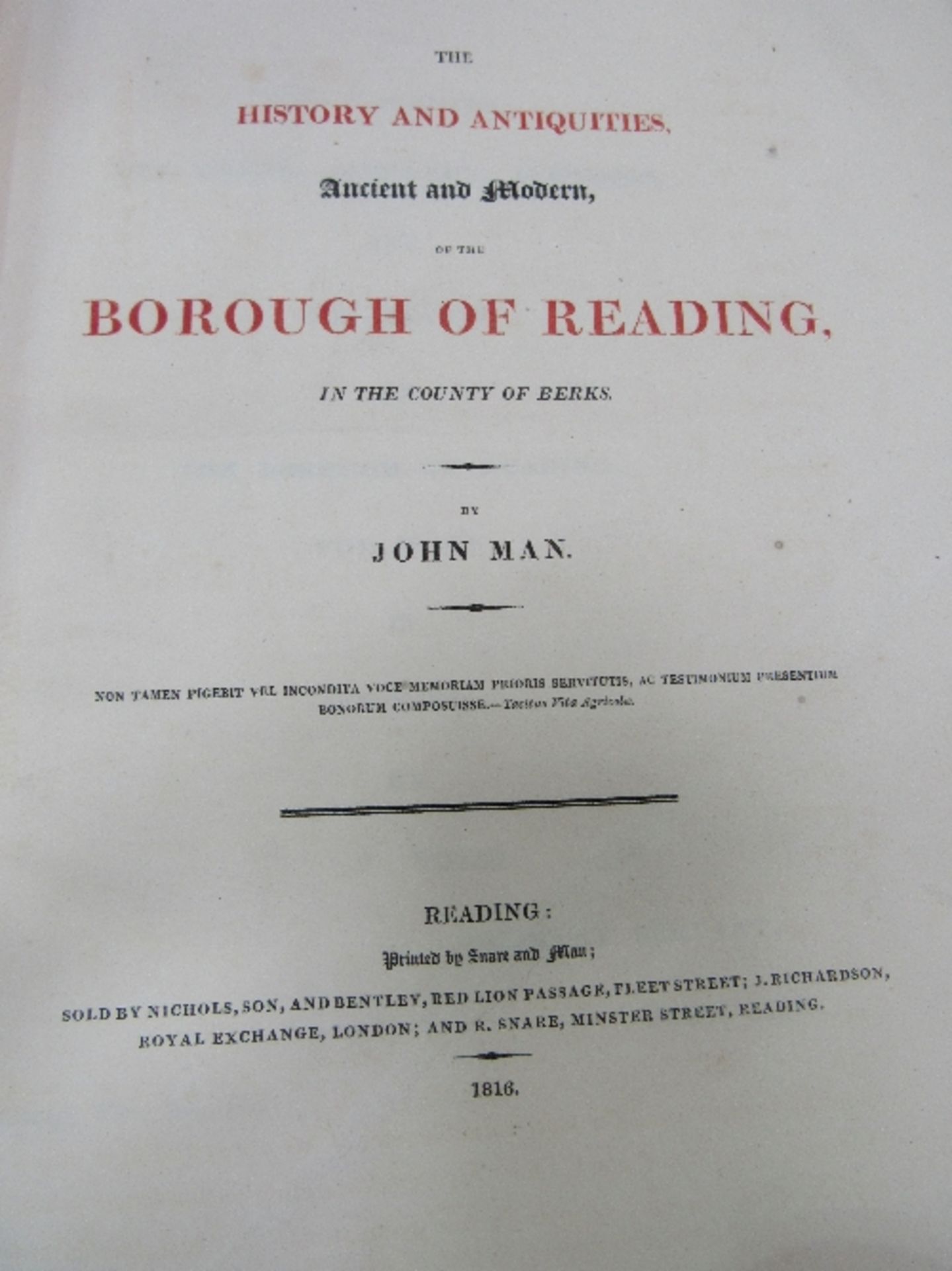 History & Antiquities of the Borough of Reading, dated 1816, original copy, rebound. Estimate £30- - Image 2 of 3