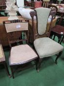Small mahogany side chair & a mahogany high back side chair. Estimate £10-20
