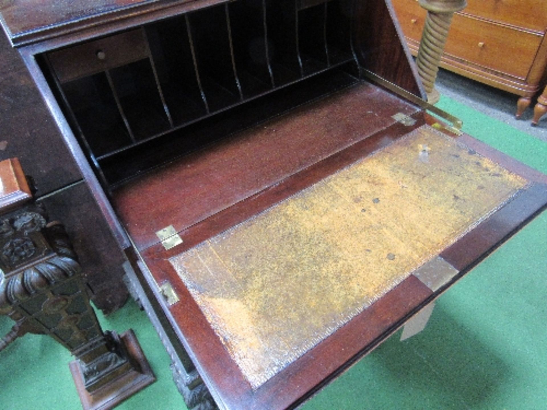 Mahogany bureau with 2 over 2 drawers, gadroon to ball & claw feet. Estimate £20-40 - Image 3 of 5