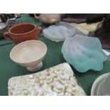 Art pottery dish, pottery bowl, green Wedgwood-style jasper stilton dish & 2 glass wall light