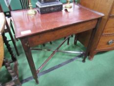 Mahogany lip-top table with cross stretcher, 80cms x 52cms x 71cms