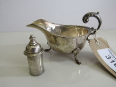 Silver hallmarked cream jug, Birmingham 1930, 3.3oz & a silver bottle top rim & silver stopper.