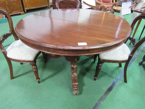 Victorian mahogany circular tilt-top table on heavy turned column to 3 shaped feet to casters,