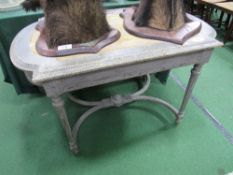 French style occasional table with shaped top & curved X stretcher, 120cms x 76cms x 74cms. Estimate