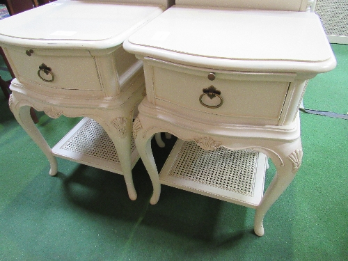 2 French-style cream coloured bedside cabinets by Willis & Gambier, each 50cms x 45cms x 67cms.